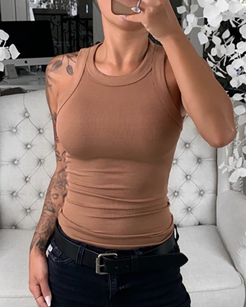 Frauen Solide Rundhals Rippen  – Tank Top Ribbed Bewertung und Preis